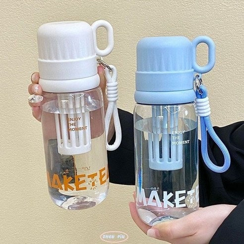 Transparent Water Bottle With Infuser & Carry strap 800ml