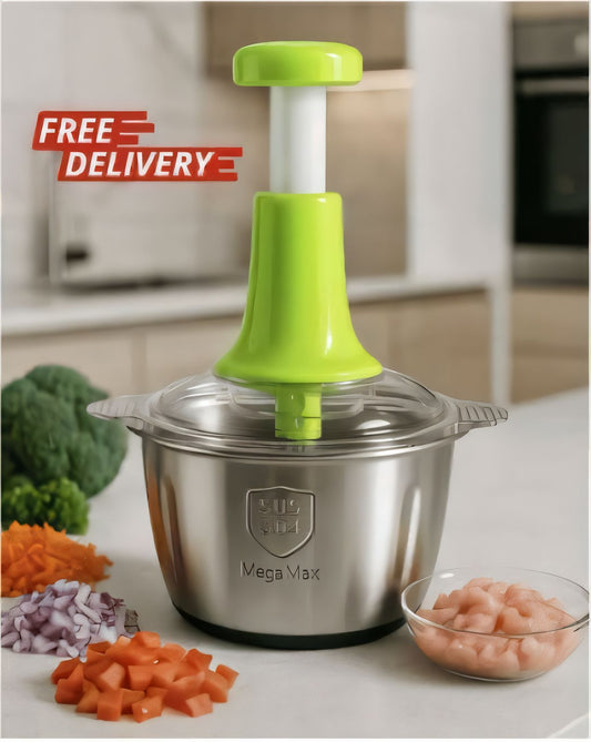 2.0Litre 4 Blades Premium Quality Meat and Vegetable Push Chopper with Stainless Steel Bowl