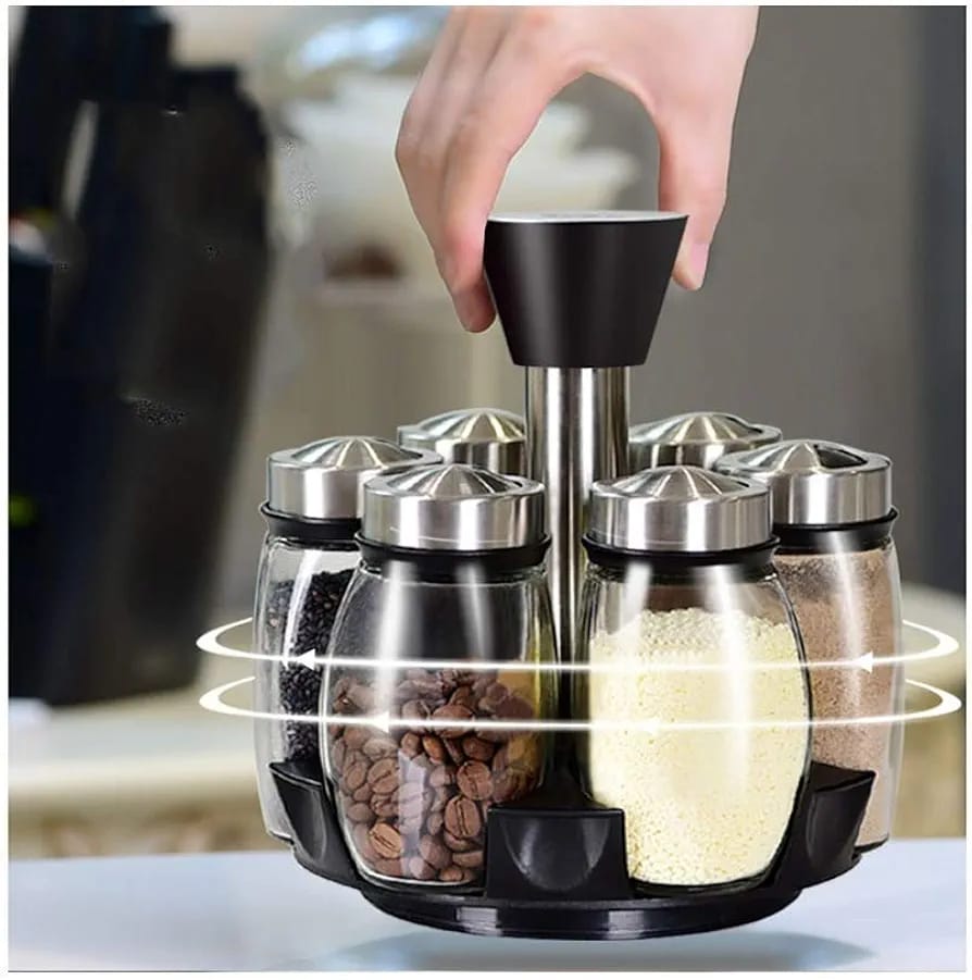 6Pcs/Set Rotating Stainless Steel Condiment Spice Jars Set