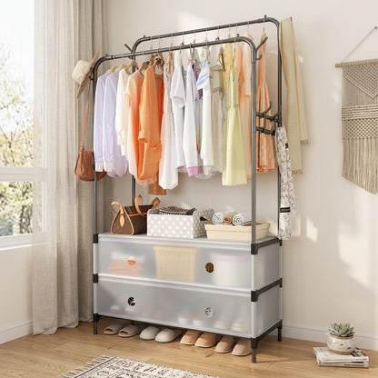 Double-Pole Metal Floor-Standing Clothes Drying Rack with Shoe  Storage Rack