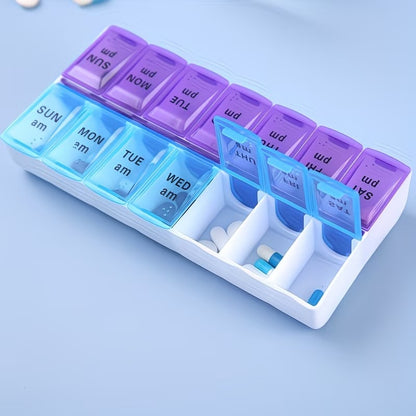 💊 Compact 7-Day Pill Organizer with Double Row Design – Large Capacity