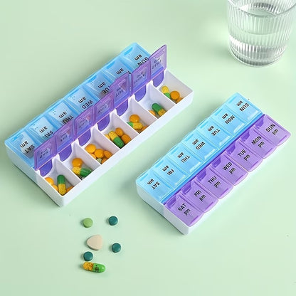 💊 Compact 7-Day Pill Organizer with Double Row Design – Large Capacity