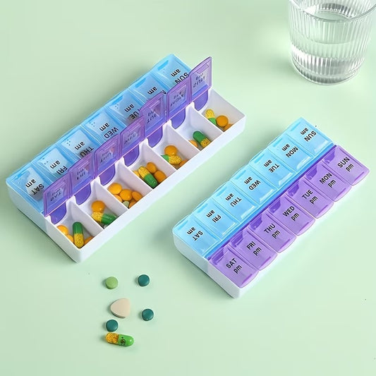 💊 Compact 7-Day Pill Organizer with Double Row Design – Large Capacity