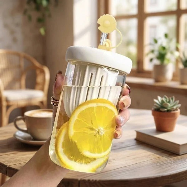 Restocked🥰🥰 Cute Flower Glass Cup with Straw