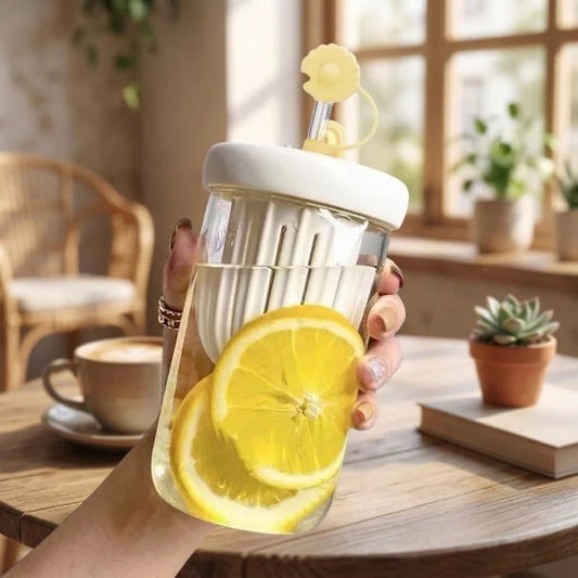 Restocked🥰🥰 Cute Flower Glass Cup with Straw
