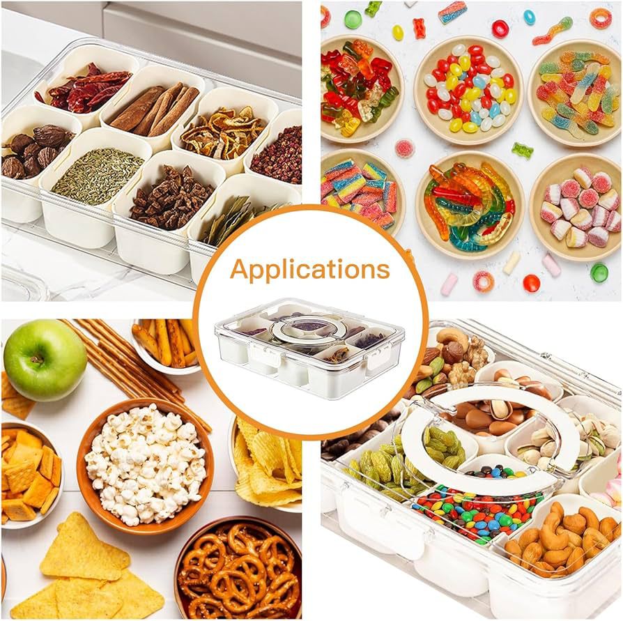 Multifunctional 8 Compartments Acrylic Plastic Food Snack Box
