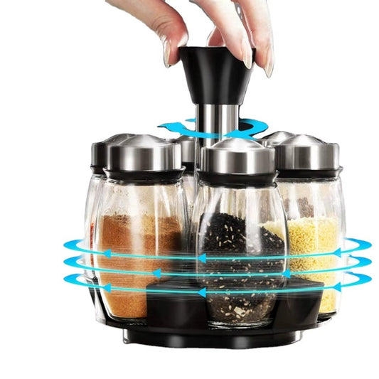 6Pcs/Set Rotating Stainless Steel Condiment Spice Jars Set